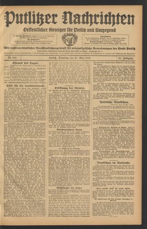 Putlitzer Nachrichten vom 11.05.1926