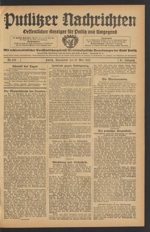 Putlitzer Nachrichten vom 22.05.1926