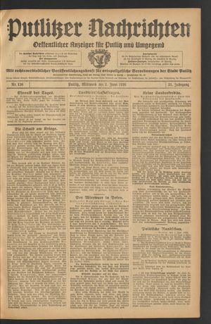 Putlitzer Nachrichten vom 02.06.1926