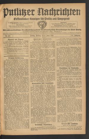 Putlitzer Nachrichten vom 04.06.1926