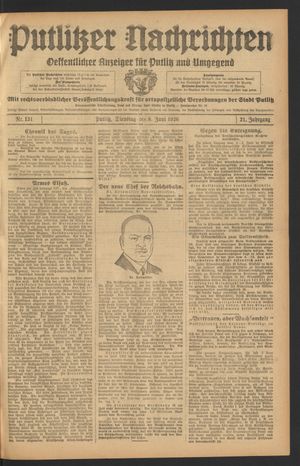 Putlitzer Nachrichten vom 08.06.1926