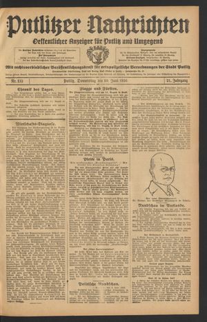 Putlitzer Nachrichten vom 10.06.1926