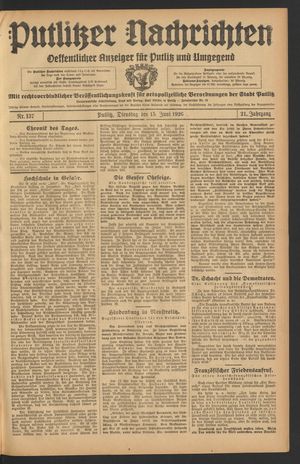 Putlitzer Nachrichten vom 15.06.1926