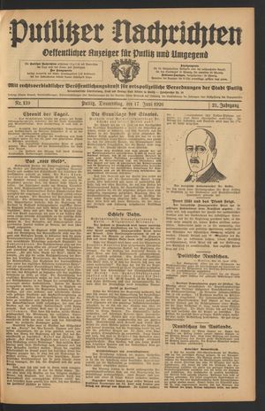 Putlitzer Nachrichten vom 17.06.1926