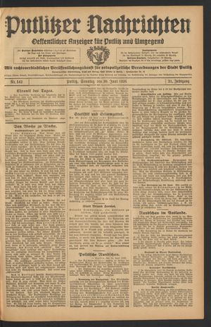 Putlitzer Nachrichten vom 20.06.1926