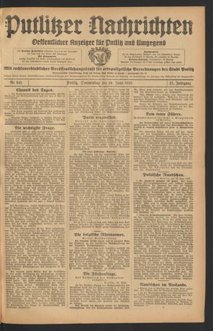 Putlitzer Nachrichten vom 24.06.1926