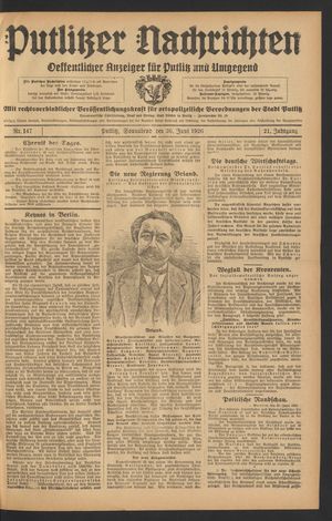 Putlitzer Nachrichten vom 26.06.1926