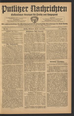 Putlitzer Nachrichten vom 30.06.1926