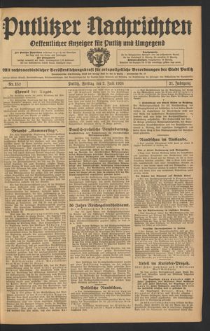 Putlitzer Nachrichten vom 02.07.1926
