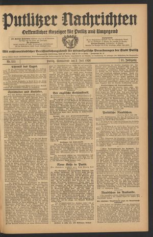 Putlitzer Nachrichten vom 03.07.1926