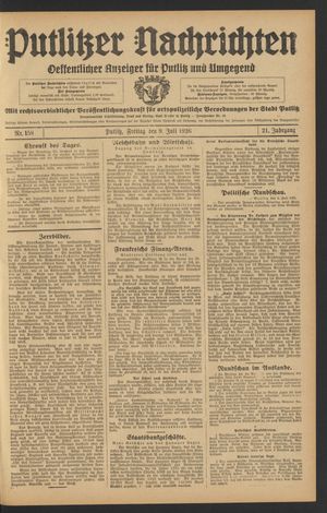 Putlitzer Nachrichten vom 09.07.1926