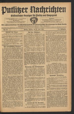 Putlitzer Nachrichten vom 23.07.1926