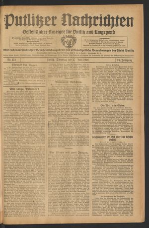 Putlitzer Nachrichten on Jul 27, 1926