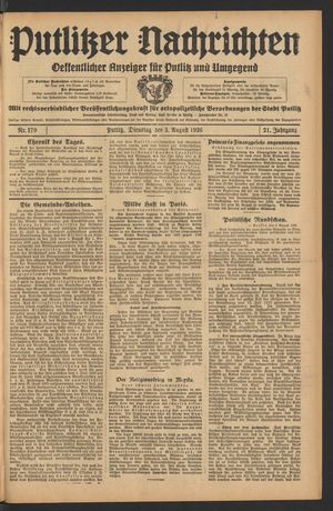 Putlitzer Nachrichten on Aug 3, 1926