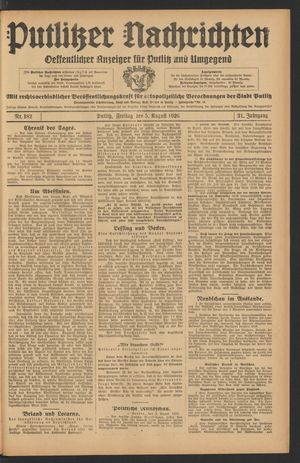 Putlitzer Nachrichten vom 06.08.1926