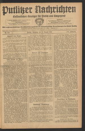 Putlitzer Nachrichten vom 15.08.1926