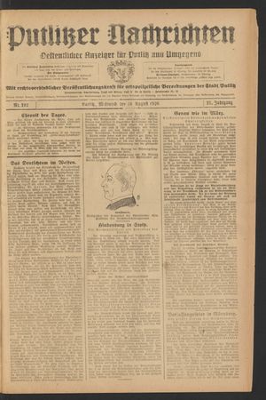Putlitzer Nachrichten vom 18.08.1926