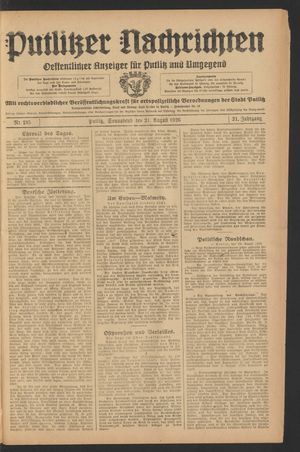 Putlitzer Nachrichten vom 21.08.1926