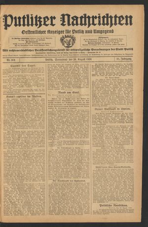 Putlitzer Nachrichten vom 28.08.1926