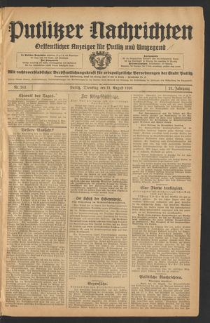 Putlitzer Nachrichten vom 31.08.1926