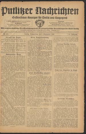 Putlitzer Nachrichten vom 02.09.1926