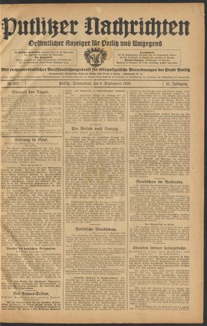 Putlitzer Nachrichten vom 04.09.1926