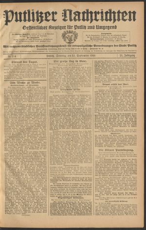 Putlitzer Nachrichten vom 12.09.1926