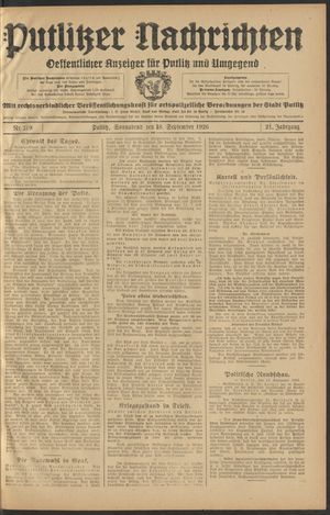 Putlitzer Nachrichten vom 18.09.1926