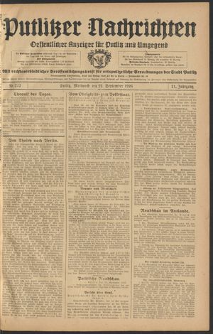 Putlitzer Nachrichten on Sep 22, 1926