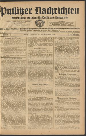 Putlitzer Nachrichten vom 23.09.1926