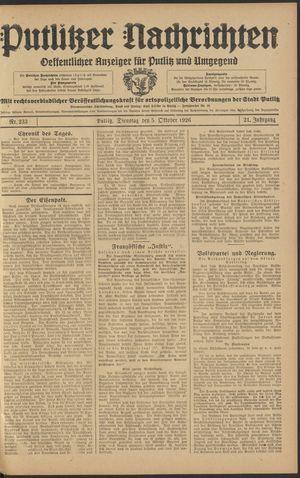 Putlitzer Nachrichten vom 05.10.1926