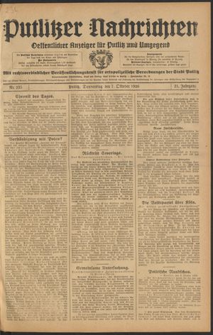 Putlitzer Nachrichten vom 07.10.1926