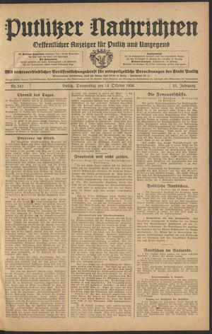 Putlitzer Nachrichten vom 14.10.1926