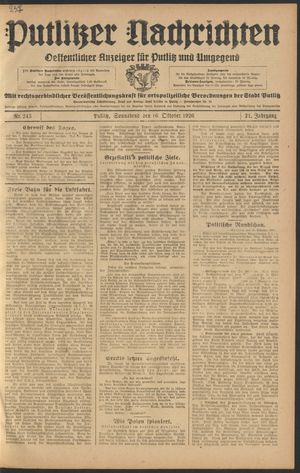 Putlitzer Nachrichten on Oct 16, 1926