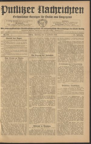 Putlitzer Nachrichten vom 17.10.1926