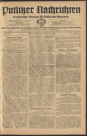 Putlitzer Nachrichten on Oct 22, 1926