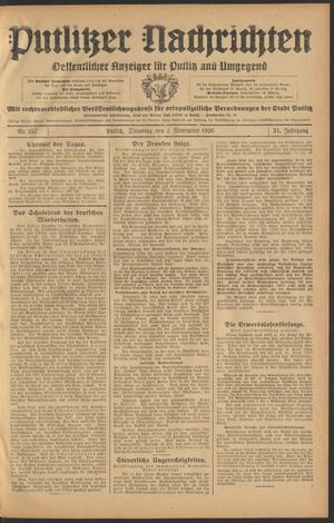Putlitzer Nachrichten vom 02.11.1926