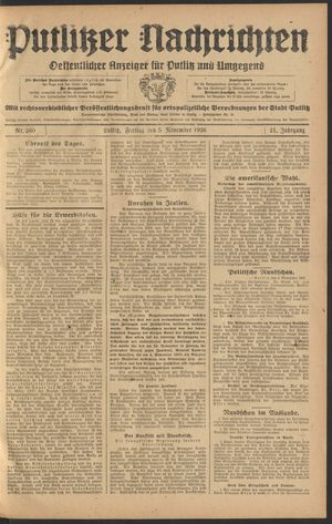 Putlitzer Nachrichten vom 05.11.1926