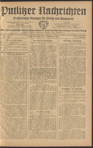 Putlitzer Nachrichten vom 10.11.1926