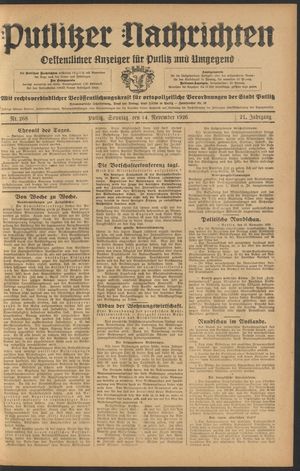 Putlitzer Nachrichten vom 14.11.1926