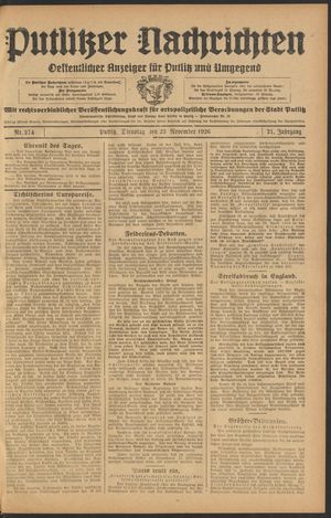 Putlitzer Nachrichten vom 23.11.1926