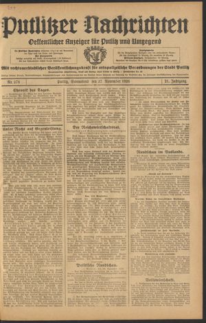 Putlitzer Nachrichten vom 27.11.1926