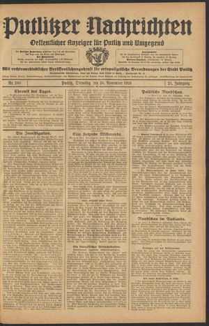 Putlitzer Nachrichten vom 30.11.1926