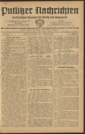 Putlitzer Nachrichten vom 02.12.1926