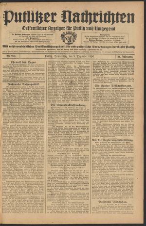 Putlitzer Nachrichten vom 09.12.1926
