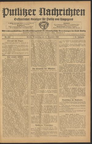 Putlitzer Nachrichten on Dec 16, 1926