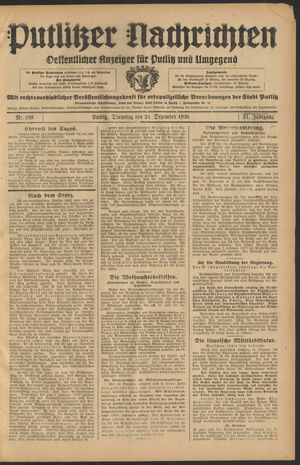 Putlitzer Nachrichten vom 21.12.1926