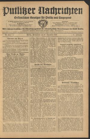 Putlitzer Nachrichten vom 25.12.1926