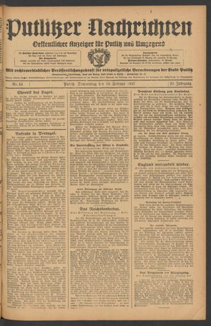 Putlitzer Nachrichten vom 10.02.1927