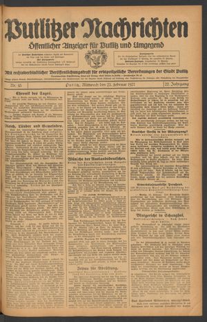 Putlitzer Nachrichten vom 23.02.1927